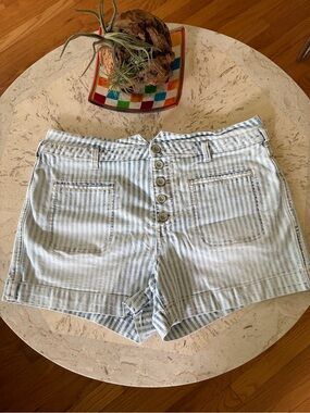 Anthropologie Pilcro High-Waist Blue & White Striped Button-Front Shorts